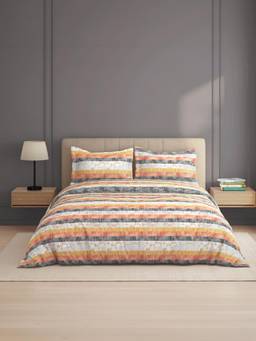 Welspun - Zen Orange Floral Microfiber 105 Gsm Double Bedding with 2 Pillow Covers