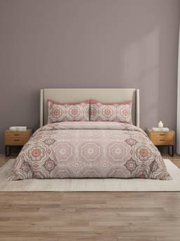 Welspun - Riva Light Coral Floral Polycotton 120 Tc Double Bedding with 2 Pillow Covers