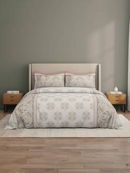 Welspun - Riva Cream Ornate Polycotton 120 Tc Double Bedding with 2 Pillow Covers