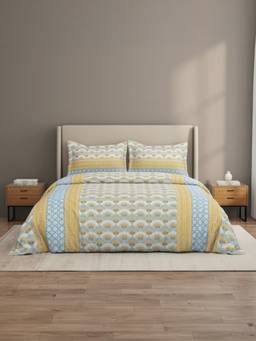Welspun - Riva Beige Ornate Polycotton 120 Tc Double Bedding with 2 Pillow Covers