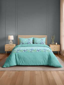 Welspun - Samya Aqua Floral 100% Cotton 120 Tc Large Bedding with 2 Pillow Covers