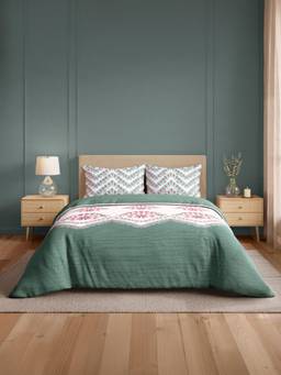 Welspun - Samya Dark Grey Floral 120 Tc Large Bedding with 2 Pillow Covers
