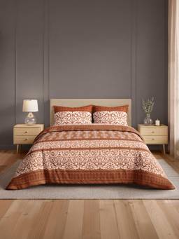Welspun - Samya Brown Ornate 120 Tc Large Bedding with 2 Pillow Covers