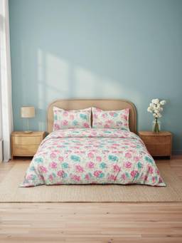 Welspun - Adore Microfiber Floral White Double Bedding and Quilt with 2 Pillow Covers