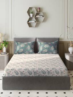 NEELA HOME - 144 Tc Grey Cotton Flat Bedsheet With 2 Pillow Covers