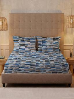 NEELA HOME - 200 Tc Blue Cotton Flat Bedsheet With 2 Pillow Covers