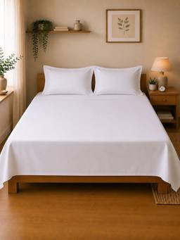 Linen Home - Cotton Percale Flat Bedsheet with 2 Pillow Covers