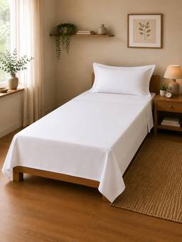 Linen Home - Cotton Percale Flat Bedsheet with Pillow Covers (Single)
