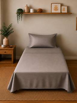 Linen Home - Cotton Percale Flat Bedsheet with Pillow Covers (Single)