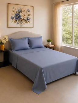 Linen Home - Cotton Percale Flat Bedsheet with 2 Pillow Covers