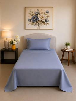 Linen Home - Cotton Percale Flat Bedsheet with Pillow Covers (Single)