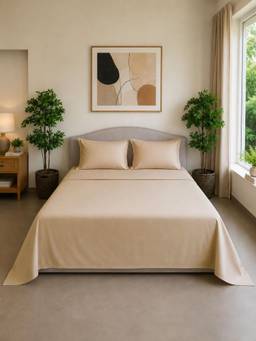 Linen Home - Cotton Percale Flat Bedsheet with 2 Pillow Covers