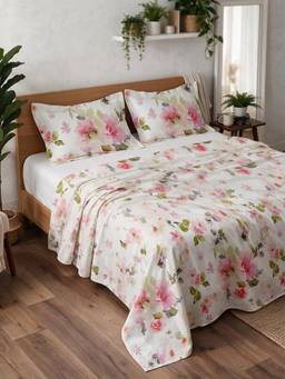 Linen Home - Cotton Percale Flat Bedsheet with 2 Pillow Covers