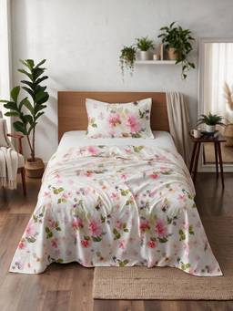 Linen Home - Cotton Percale Flat Bedsheet with Pillow Covers (Single)