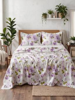 Linen Home - Cotton Percale Flat Bedsheet with 2 Pillow Covers
