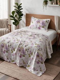 Linen Home - Cotton Percale Flat Bedsheet with Pillow Covers (Single)