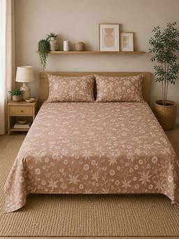 Linen Home - Cotton Percale Flat Bedsheet with 2 Pillow Covers