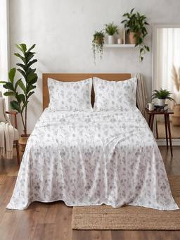 Linen Home - Cotton Percale Flat Bedsheet with 2 Pillow Covers