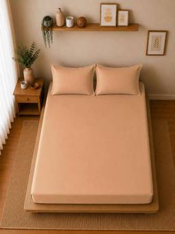 Linen Home - Cotton Percale Fitted Bedsheet with 2 Pillow Covers