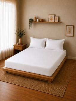 Linen Home - Cotton Percale Fitted Bedsheet with 2 Pillow Covers