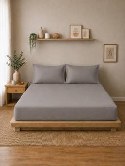 Linen Home - Cotton Percale Fitted Bedsheet with 2 Pillow Covers