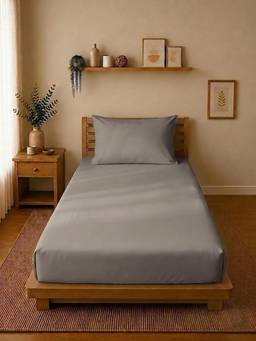 Linen Home - Cotton Percale Fitted Bedsheet with Pillow Covers (Single)