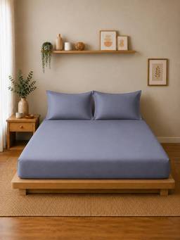 Linen Home - Cotton Percale Fitted Bedsheet with 2 Pillow Covers