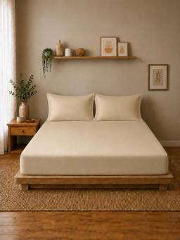 Linen Home - Cotton Percale Fitted Bedsheet with 2 Pillow Covers
