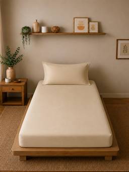 Linen Home - Cotton Percale Fitted Bedsheet with Pillow Covers (Single)