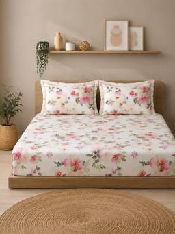 Linen Home - Cotton Percale Fitted Bedsheet with 2 Pillow Covers