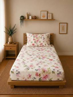 Linen Home - Cotton Percale Fitted Bedsheet with Pillow Covers (Single)