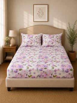 Linen Home - Cotton Percale Fitted Bedsheet with 2 Pillow Covers