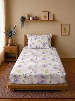 Linen Home - Cotton Percale Fitted Bedsheet with Pillow Covers (Single)