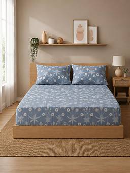 Linen Home - Cotton Percale Fitted Bedsheet with 2 Pillow Covers