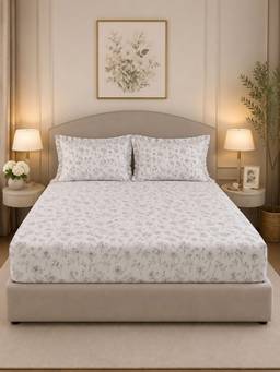 Linen Home - Cotton Percale Fitted Bedsheet with 2 Pillow Covers