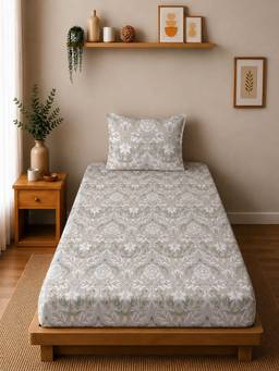 Linen Home - Cotton Percale Fitted Bedsheet with Pillow Covers (Single)
