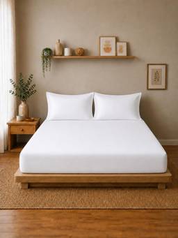 Linen Home - Cotton Percale Fitted Bedsheet with 2 Pillow Covers (XL)- White