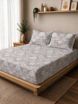 Linen Home - Cotton Percale Fitted Bedsheet with 2 Pillow Covers (XL)- Damask Brown