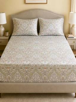 Linen Home - Cotton Percale Fitted Bedsheet with 2 Pillow Covers (XL)- Damask Pink