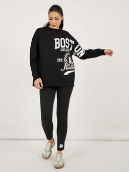 Styli - Women Black Placement Print Oversized Fit Co-Ord (Set of 2)