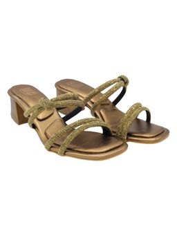 Veruschka By Payal Kothari - Embellished Antique Gold Toffee Block Heels