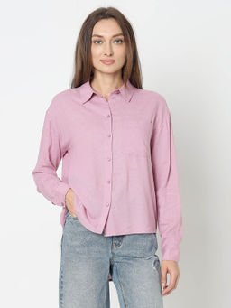 VERO MODA - Womens Pink Viscose Solid Shirt
