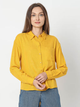 VERO MODA - Womens Yellow Viscose Solid Shirt