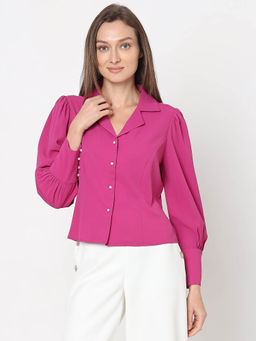 VERO MODA - Womens Pink Polyester Solid Shirt