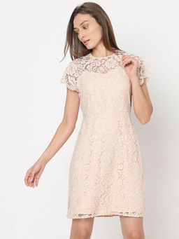 VERO MODA - Womens Pink Polyester Embroidered Mini Dress