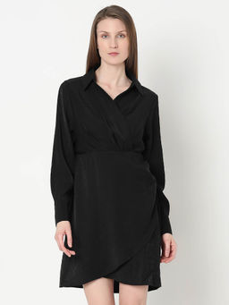 VERO MODA - Womens Black Polyester Solid Mini Dress