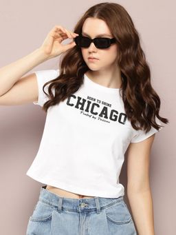 DILLINGER - Womens Regular Cropped Short Sleeve Typography T-shirt - White