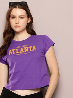 DILLINGER - Womens Regular Cropped Short Sleeve Typography T-shirt - Purple