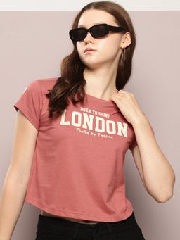 DILLINGER - Womens Regular Cropped Short Sleeve Typography T-shirt - Mauve