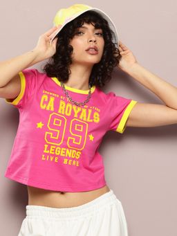 DILLINGER - Womens Regular Cropped Short Sleeve Typography T-shirt - Pink